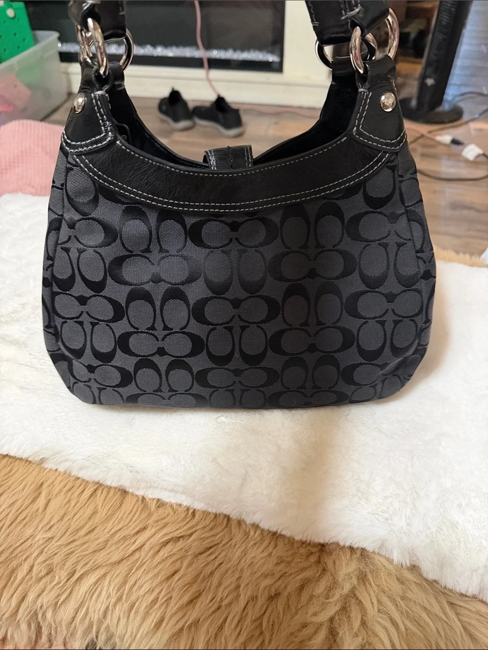Y2K Vtg Coach Black Signature Soho Hobo Canvas and Leather